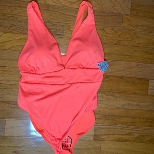 1X Tangerine orange Costal Wave one piece swimsuit